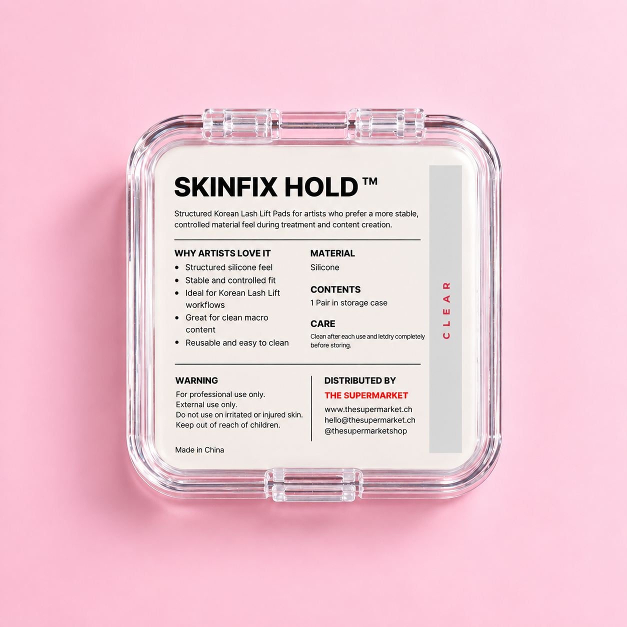SkinFix Hold Korean Lash Lift Pads in Clear – Rückansicht des Case