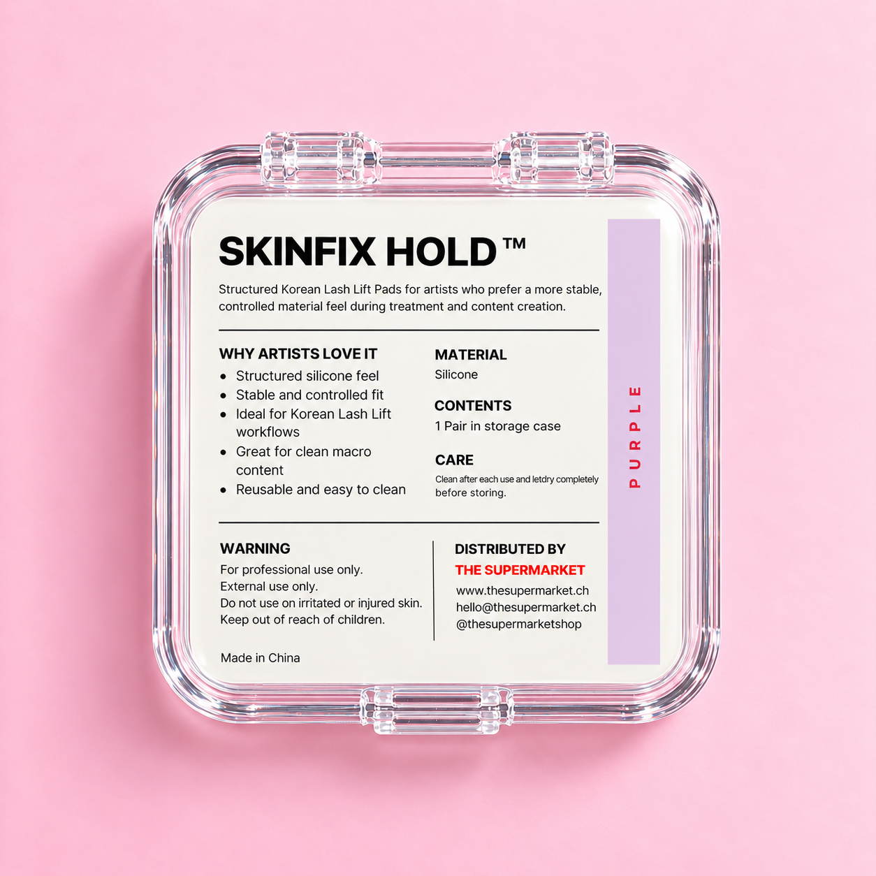 SkinFix Hold Korean Lash Lift Pads in Purple – Rückansicht des Case