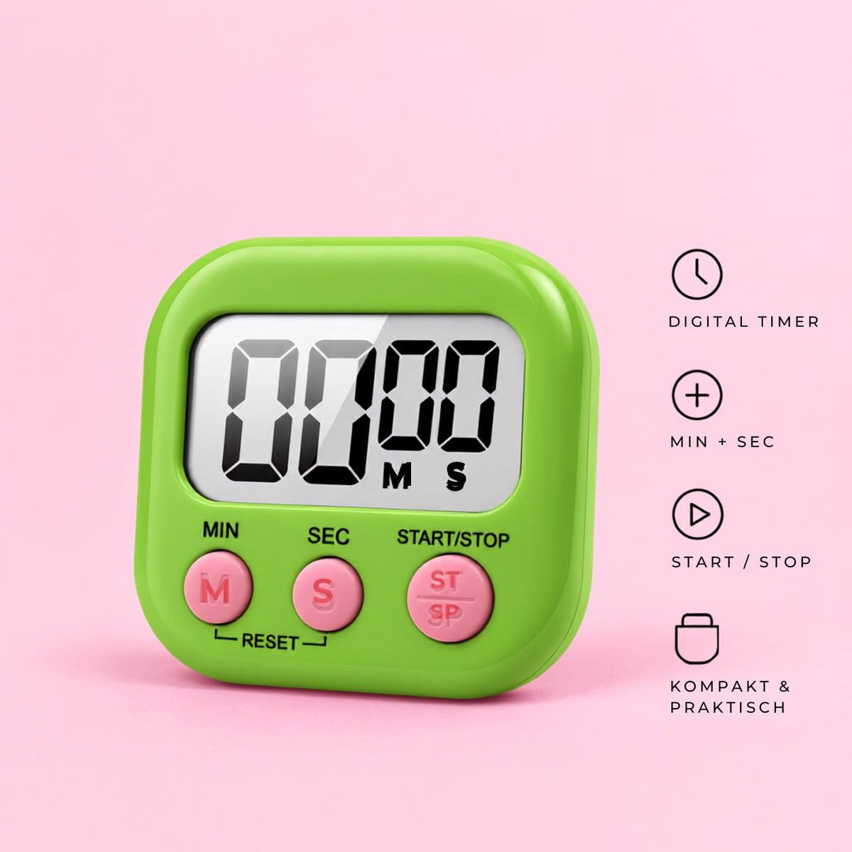 Digital Lash Lift Timer in Green – digitaler Timer mit Minuten- und Sekundenanzeige für Lash und Brow Lift