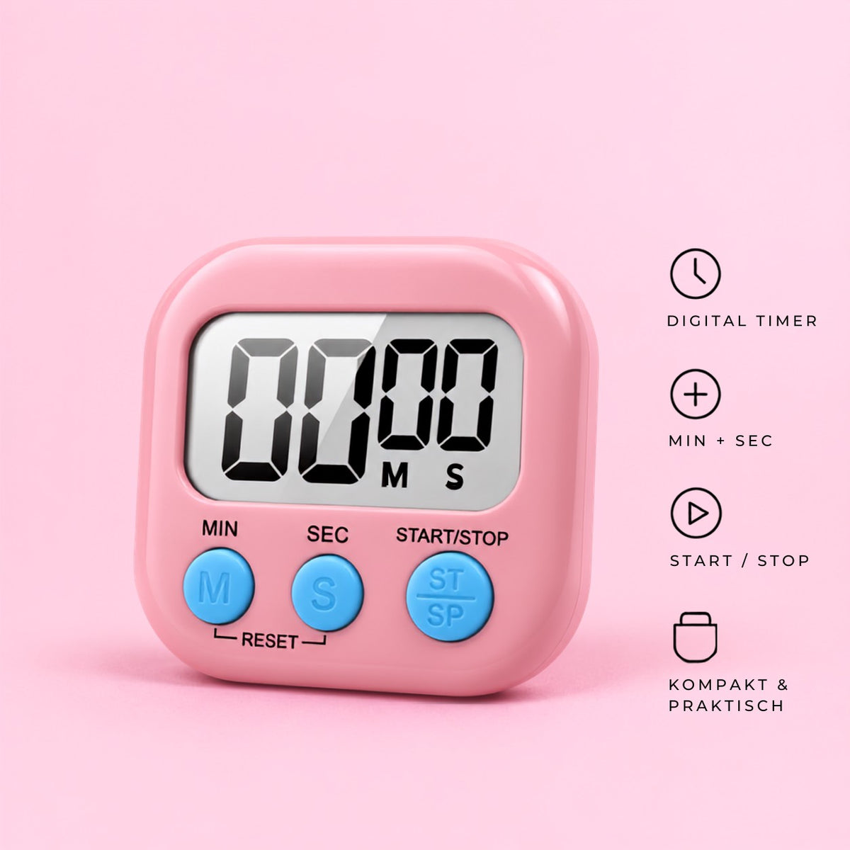 Digital Lash Lift Timer in Pink – digitaler Timer mit Minuten- und Sekundenanzeige für Lash und Brow Lift